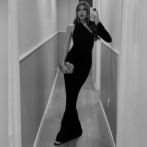 Marcella NYC Manhattan One Shoulder Gown Dress Maxi Ponte Fabric Size Large